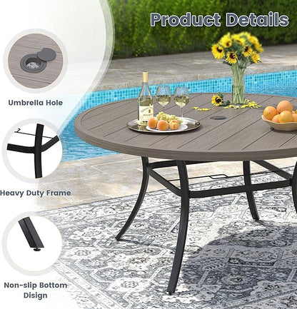 VICLLAX 53" Round Patio Dining Table for 6-8, Metal Outdoor Dining Table with Umbrella Hole for Garden, Patio, Balcony, Grey