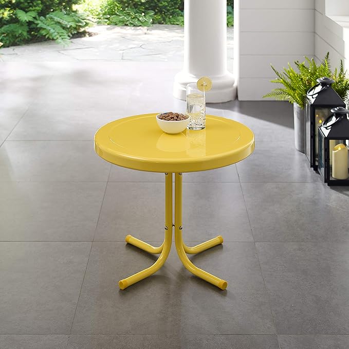 Crosley Furniture Griffith Weather Resistant Retro Metal Outdoor Side Table for Patio, Deck, Porch, Yellow - Photo 8
