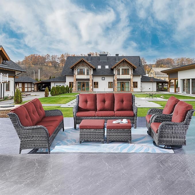 Rilyson Wicker Patio Furniture Set - 6 Piece Rattan Outdoor Sectional Conversation Sets with 2 Rocking Swivel Chairs - Photo 7