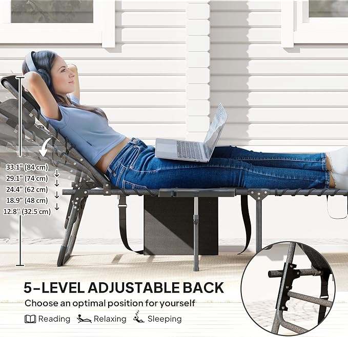 Outsunny Folding Chaise Lounge Chair Outdoor Tanning Chair with Side Table - Photo 4