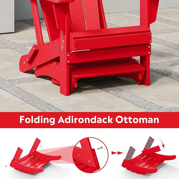Costaelm Adirondack Chair Footrest Foldable Ottoman, Folding Ottoman Outdoor Foot Rest for Patio Waterproof, Adirondack Ottoman Outdoor, Red