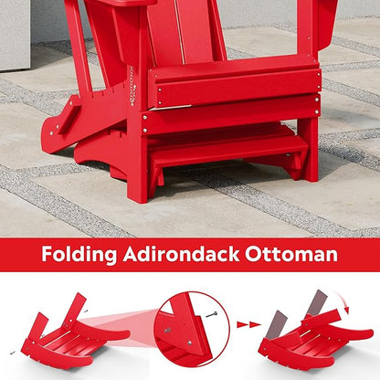 Costaelm Adirondack Chair Footrest Foldable Ottoman, Folding Ottoman Outdoor Foot Rest for Patio Waterproof, Adirondack Ottoman Outdoor, Red