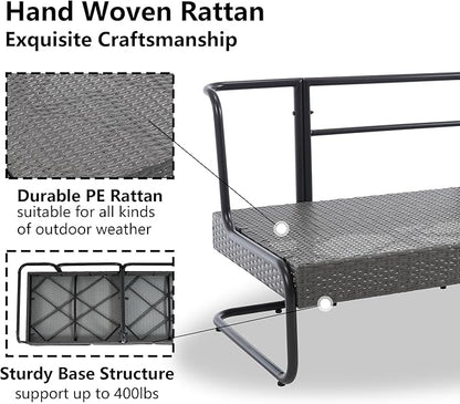 4 Piece Patio Furniture Set, Modern Patio Conversation Set for 5, All Weather Bistro Furniture Set, Metal Patio Sofas Outdoor Sectional with Coffee Table and Cushions for Lawn/Garden, Khaki