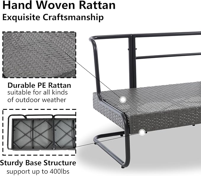 4 Piece Patio Furniture Set, Modern Patio Conversation Set for 5, All Weather Bistro Furniture Set, Metal Patio Sofas Outdoor Sectional with Coffee Table and Cushions for Lawn/Garden, Gray