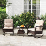 ORALNER 3 Pieces Patio Furniture Set, Outdoor Wicker Rocking Chairs with Cushions, Pillows, Glass Coffee Table - Photo 2
