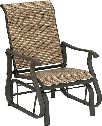 Outsunny Outdoor Glider Chair, Gliders for Outside Patio with Steel Frame and Mesh Fabric for Backyard, Garden, and Porch, Light Mixed Brown