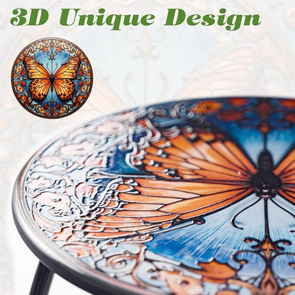 Outdoor Side Table Mosaic Patio Small End Table Metal Coffee Tea Accent Table for Patio Living Room Bedroom Yard Porch Garden (Red Butterfly)