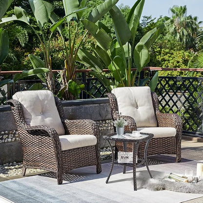 HUMMUH 5 Pieces Patio Bistro Set Wicker Patio Chairs Set of 2 with Ottomans and Side Table Rattan Outdoor Furniture Conversation Set for Yard,Garden,Porch…