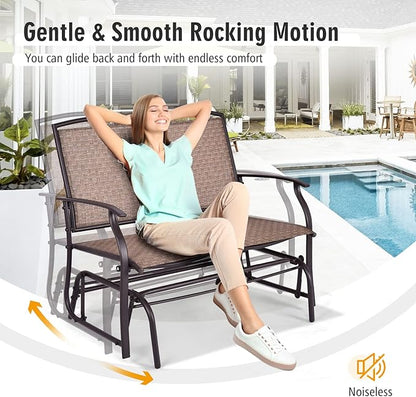 Byroce 2-Person Patio Outdoor Glider Bench, Double Swing Loveseat Rocker with Heavy Duty Metal Frame, 400 LBS, Rocking Chair for Backyard, Balcony, Garden, Poolside, Deck, Front Porch (Brown)