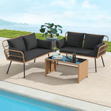 Tangkula Patio Wicker Loveseat, Outdoor Rattan 2-Seat Cushioned Sofa with Heavy Duty Metal Frame, for Backyard, Porch - Photo 4