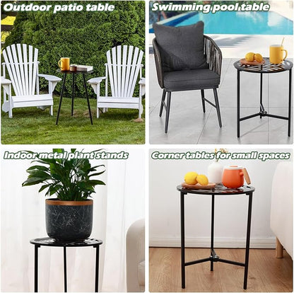 Party Zealot Set of 2 Small Round Metal Side Tables, 13-Inch Black Outdoor End Tables for Patio, Balcony, Porch or Garden – Weather-Resistant Corner Coffee Table for Small Spaces & Indoor Plant Stand
