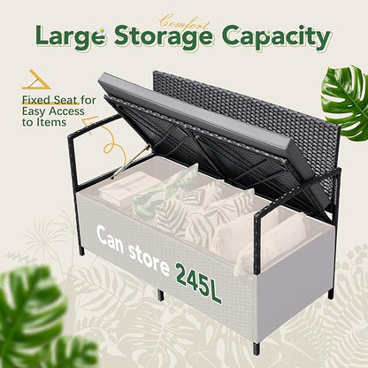 Flamaker Patio Loveseat Wicker Outdoor Furniture, All Weather Rattan Conversation Bench Chair with Large Storage Capacity and Cushions for Backyard, Outside Patio Porch (Black)