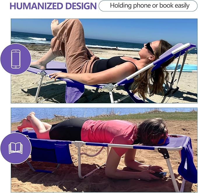 Tanning Chair with Face Hole, Adjustable Folding Chaise Lounge Chairs for Outside with Detachable Pillow & - Photo 6