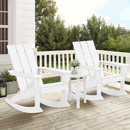 Costaelm Outdoor Adirondack Chair, All Weather Resistant Lawn Chairs Balcony Chair and Fire Pit Chairs, Patio Chair Outdoor Porch Rocking Chair High Back HDPE Poly Lumber, White