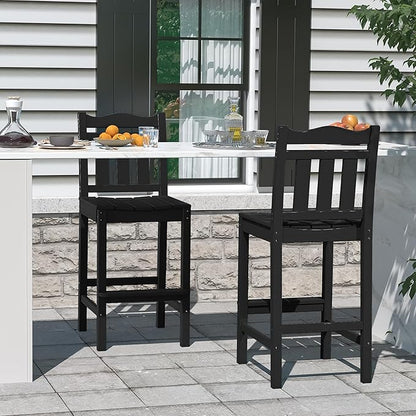 nalone Outdoor Bar Stool, HDPE Tall Adirondack Chair Bar Chair, Weather Resistance Bar Height Chairs for Balcony, Garden, Yard, Backyard (Black, Bar Chair)