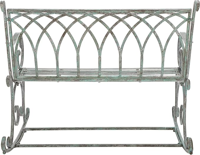SAFAVIEH Outdoor Collection Ressi Victorian Antique Dark Green Wrought Iron Rock Bench