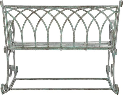 SAFAVIEH Outdoor Collection Ressi Victorian Antique Dark Green Wrought Iron Rock Bench