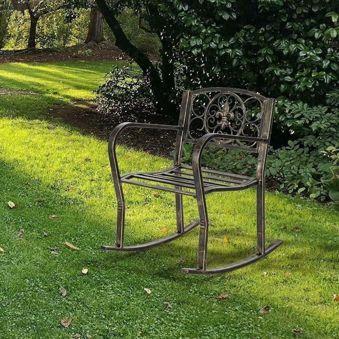 Rocking Chair Metal Porch Rocker Balcony Deck Outdoor Garden Seat Living Room