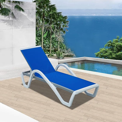 Domi Patio Chaise Lounge Outdoor Lounge Chair Adjustable Aluminum Pool Lounge Chair with Armrests, Durable Textilene, All Weather Poolside Lounger for Deck, Lawn, Garden, Blue