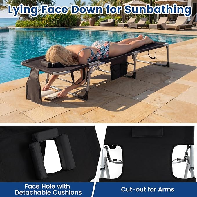 Giantex Face Down Tanning Chair, Folding Beach Lounge Chair w/ 4-Position Adjustable Backrest - Photo 8
