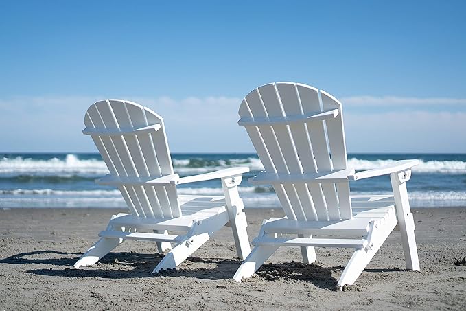 Gazebo Joe's Heavy Duty Reclining Lounge Poly Resin Folding Adirondack Chair, Weather Resistant for Patio, Yard, Deck, Garden Furniture - White