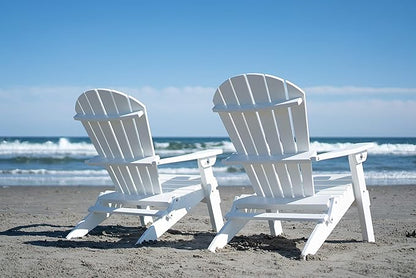 Gazebo Joe's Heavy Duty Reclining Lounge Poly Resin Folding Adirondack Chair, Weather Resistant for Patio, Yard, Deck, Garden Furniture - White