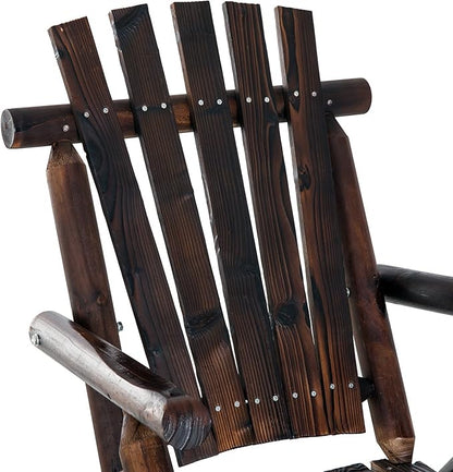 Outsunny Outdoor Wooden Rocking Chair, Single-Person Rustic Adirondack Rocker with Slatted Seat, High Backrest, Armrests for Patio, Garden and Porch, Brown