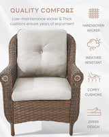 3 Piece Patio Brown Wicker Chairs with Side Table - Outdoor High Back Heavy Duty All-Weather Lawn Dining Rattan Chair - Photo 5