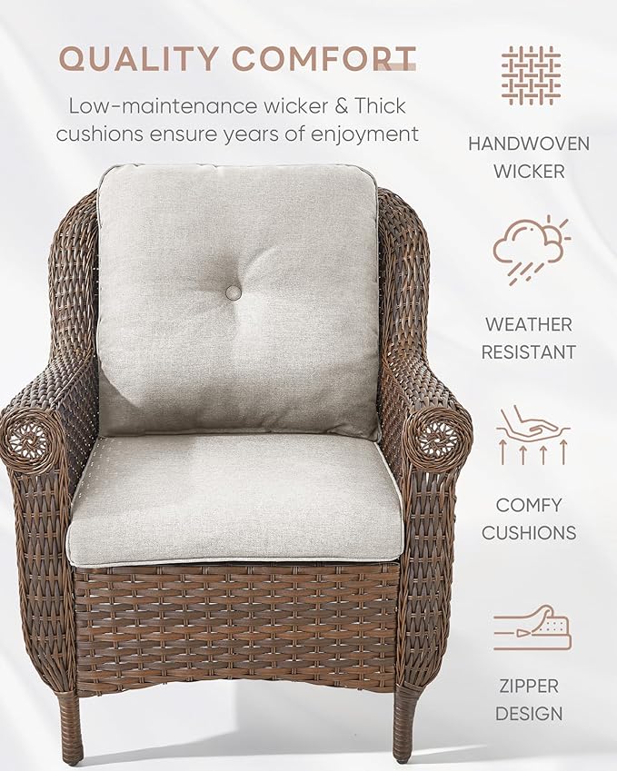 Patio Wicker Chairs Outdoor Furniture Chair - Set of 4 Outside All Weather Lawn Dining Brown Rattan Armchair with High - Photo 4