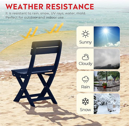 Costaelm Outdoor Patio Modern Folding Dining Chair, HDPE Armless Poly Lumber Plastic Outdoor Chairs Restaurant Bistro Dining Table Chair for Outside Porch Backyard Garden, Navy Blue