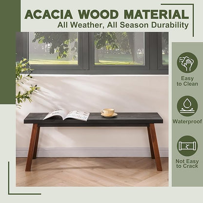Solid Wood Bench - Minimalist Design, Acacia Wood Construction, Black Mix Brown Color, Versatile for Entryway, Living Room, Bedroom & Outdoors, Easy Assembly & Weather-Resistant
