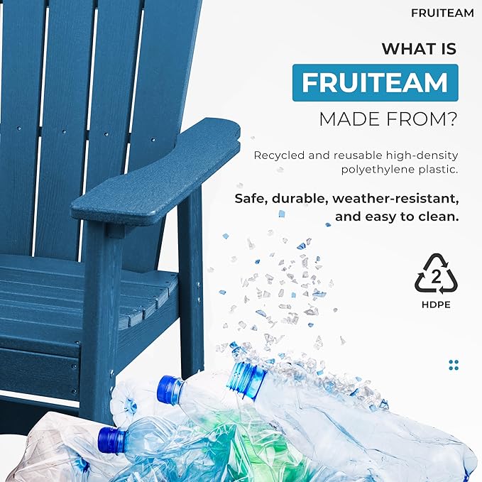 FRUITEAM Tall-Adirondack-Chairs Set of 2, High Adirondack Chair Low-Maintenance Poly Balcony Chairs Set with Connecting Tray, Outdoor Weather-Resistant Deck Chairs, for Patio Pool Yard