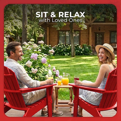 Ecommersify Folding Adirondack Chair with Cup Holder - (Bright Red) - Heavy Duty Recycled Poly Lumber Folding Chair - Amish Crafted Outdoor Furniture - Made in USA