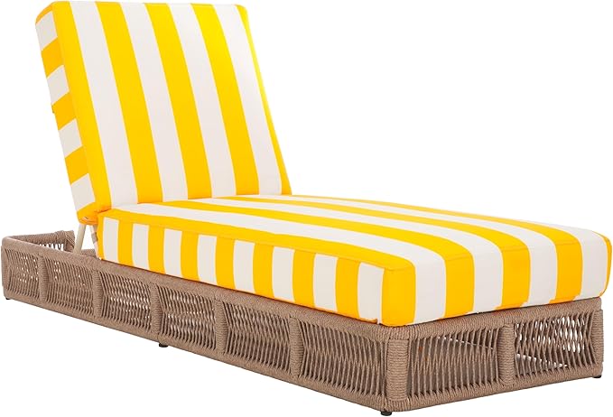 SAFAVIEH Outdoor Collection Gillian Heather Tan & Yellow Stripe Chaise Lounge Chair (Fully Assembled) - Photo 4