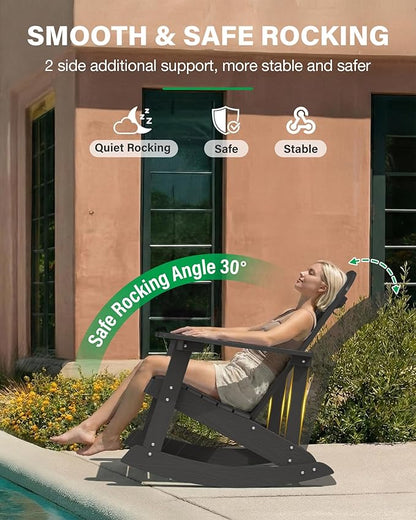 YEFU Outdoor Rocking Chair Set of 4,Adirondack Rocking Chair,Patio Rocker Chair with Wide Back,Oversized Rocker Chair Look Like Real Wood, for Lawn, Porch, Backyard, Indoor and Garden(Black)