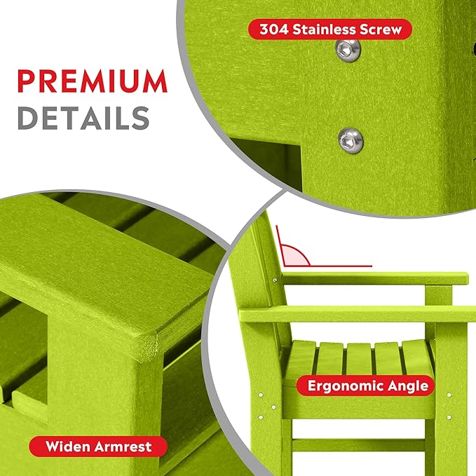 Costaelm Outdoor Patio Table and Chairs Set of 2, 2-Piece HDPE Garden Chair with Square Adirondack Side Table Set, Porch Chairs Coffee Table for Outside Porch Backyard, Lime