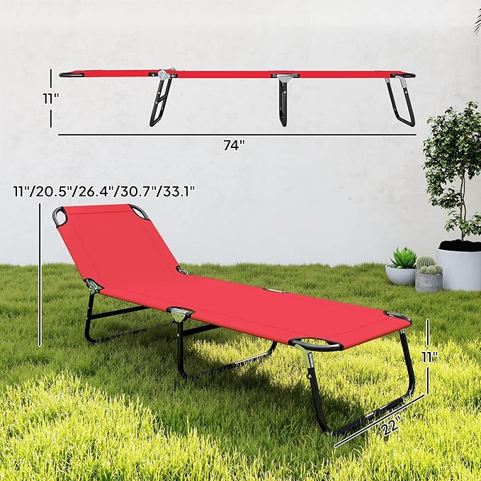 Outsunny Folding Chaise Lounge Pool Chairs, Outdoor Sun Tanning Chairs with 5-Level Reclining Back - Photo 7
