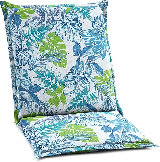 BrylaneHome Hinged Back & Seat Cushion - 21.5" H Seat Back - Patio & Outdoor - Water, Stain & Fade Resistant - Blue Fern