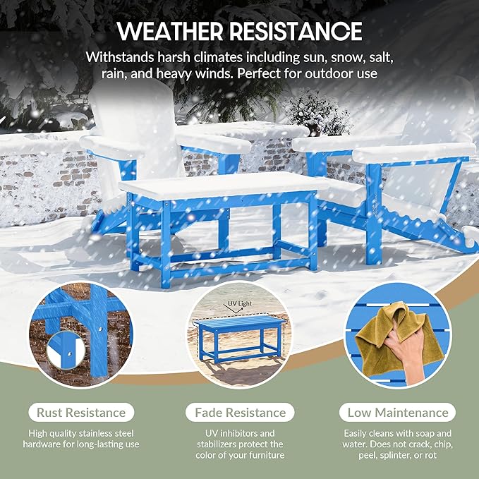 WestinTrends Malibu Outdoor Coffee Table, 35" x 17.5" All Weather Poly Lumber Patio Adirondack Coffee Table for Garden Lawn Porch Balcony, Pacific Blue