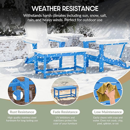 WestinTrends Malibu Outdoor Coffee Table, 35" x 17.5" All Weather Poly Lumber Patio Adirondack Coffee Table for Garden Lawn Porch Balcony, Pacific Blue