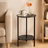 2-Tier Metal Round Side Table Black Accent Coffee Tables Small Space Corner Plant Stand Shelf for Indoor Outdoor Use - Photo 2