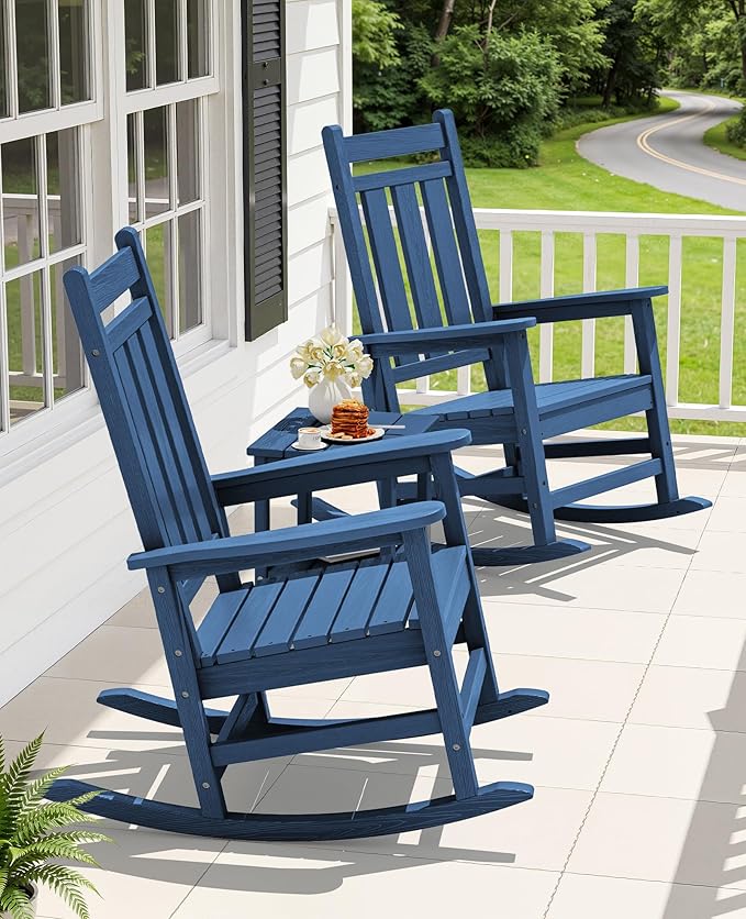 KINGYES Outdoor Rocking Chair, All-Weather Oversized Patio Rocking Chairs for Porch, Navy