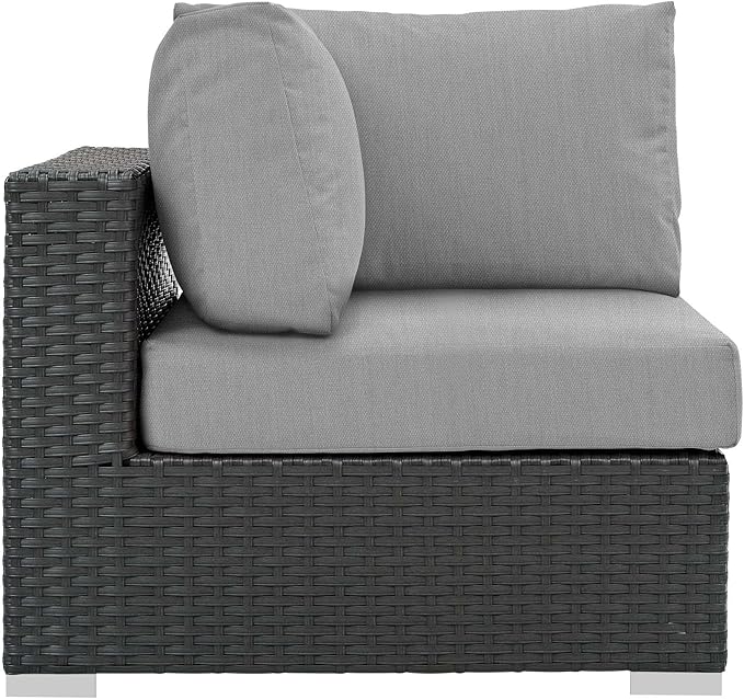 Modway Sojourn Wicker Rattan Outdoor Patio Sunbrella Fabric Corner in Canvas Gray