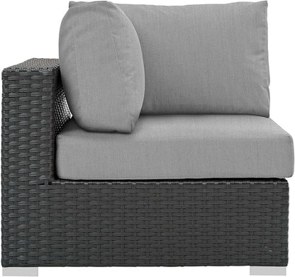 Modway Sojourn Wicker Rattan Outdoor Patio Sunbrella Fabric Corner in Canvas Gray