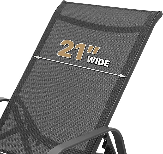 MoNiBloom Outdoor Black Lounge Chairs Set of 2, 5 Levels Adjustable Backrest Pool Lounge Chairs Breathable All Weather Metal Frame Sunbathing Recliner for Patio, Beach, Yard, Pool, 350 Lbs Capacity