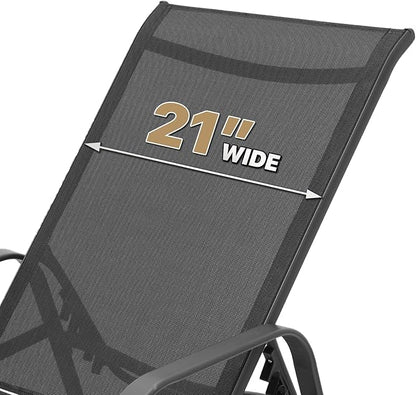 MoNiBloom Outdoor Black Lounge Chairs Set of 2, 5 Levels Adjustable Backrest Pool Lounge Chairs Breathable All Weather Metal Frame Sunbathing Recliner for Patio, Beach, Yard, Pool, 350 Lbs Capacity