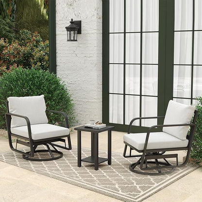 Patio Chairs Swivel Rocker Sets: 3Pieces Aluminum Alloy Ensemble 360° Swivel Rocking Chairs, Rust-Resistant Frame Cushions -Perfect for Backyard, Deck, Porch, and Balcony Decoration(2Swivels+1Table)