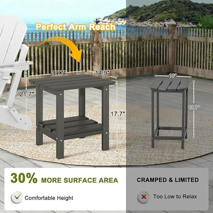 Adirondack Outdoor Side Table, 2-Tier Small Patio End Table, Weather Resistant HDPE Outdoor End Tables for Garden, Lawn, Pool, Beach, Porch, Deck, Backyard - Square, Dark Gray