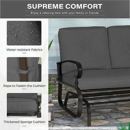 Crownland Outdoor Patio Textilene Glider Chair, Rocking Glider Bench for 2 Person, Porch Loveseat Seating with Cushion, Wrought Iron Patio Gliders for Outside, Porch, Garden(Grey)
