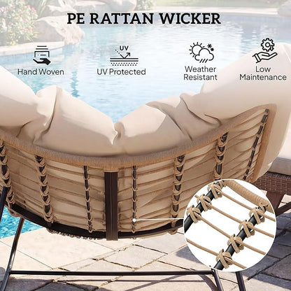 Outsunny Papasan Rocking Chair, Wicker Oversized Indoor Outdoor Rocking Chair with Cushion, PE Rattan Padded Outdoor Rocker Egg Chairs for Living Room, Garden, Patio, Balcony, Cream White